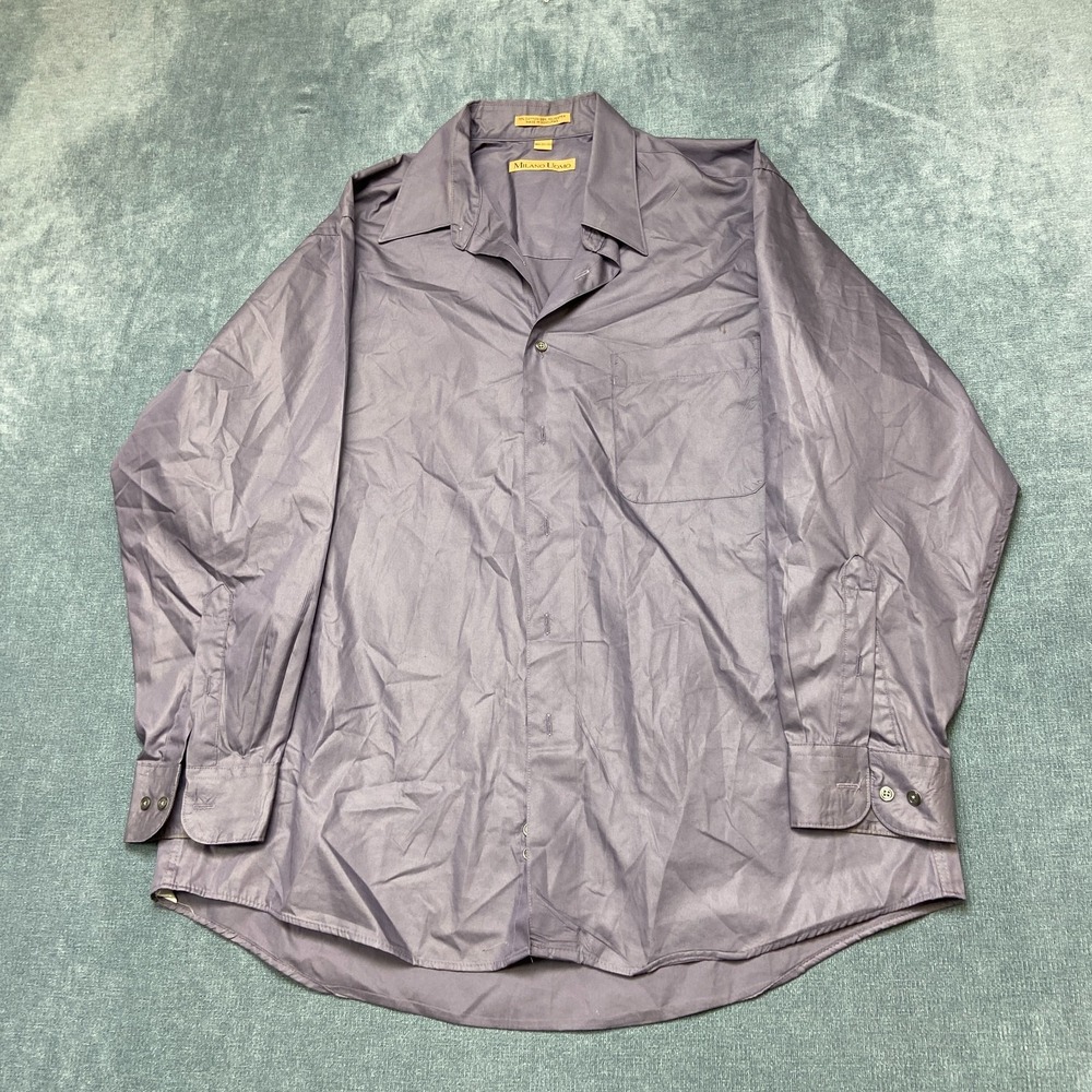 Milano Uomo Dress Shirt Mens 16.5 Gray Cotton Classic Career Formal Long Sleeve
